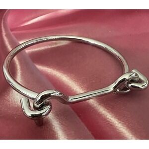BCBGMAXAZRIA Bracelet Womens Silver Tone Hook Toggle Cuff Bangle Statement Open
